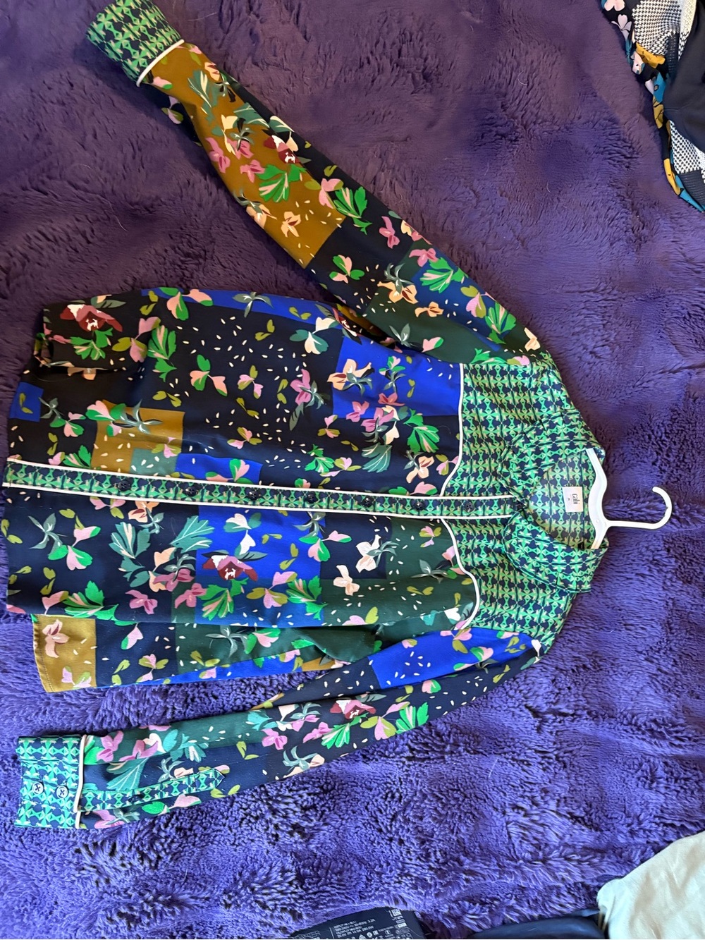 CAbi Navy Multi Floral Patchwork Button-Front Top - Picture 3 of 3